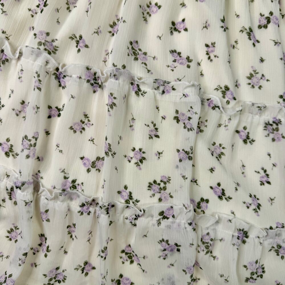 Babydoll Floral Mini Dress XL Ivory Lavender Coquette Cottagecore Tiered Ruffle - Picture 14 of 16